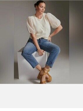 Maeve Cream Puff-Sleeve Swiss Dot Blouse